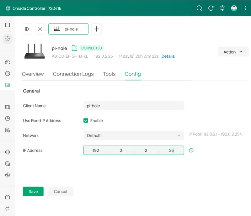 Set fixed IP in Omada controller